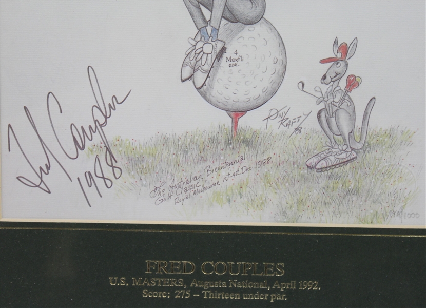 Four Signed Ltd Ed Caricatures - 1992 Grand Slam Winners - Couples, Kite, Faldo, & Price JSA ALOA