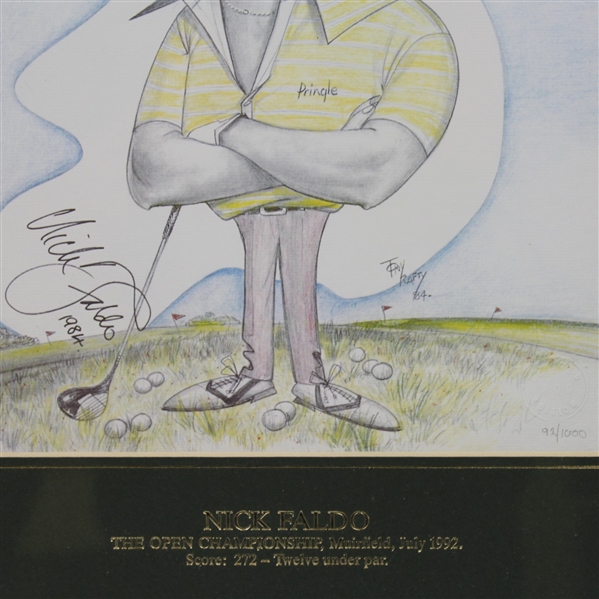 Four Signed Ltd Ed Caricatures - 1992 Grand Slam Winners - Couples, Kite, Faldo, & Price JSA ALOA