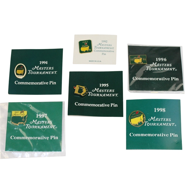 Lot of Six Masters Commemorative Pins - 1992, 1994, 1995, 1996, 1997, & 1998