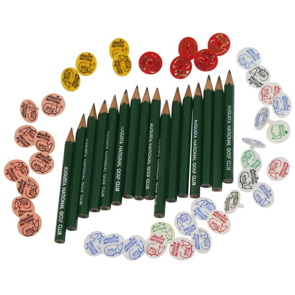 Assorted Classic Augusta National Pencils and 40 Ball Markers