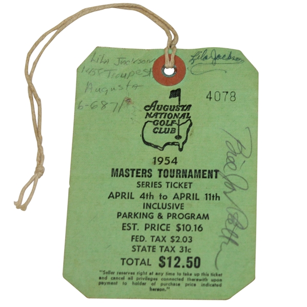 1954 Masters Tournament SERIES Badge #4078 Signed by Billy Joe Patton JSA ALOA