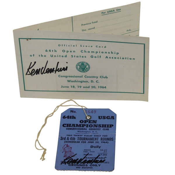 Ken Venturi Signed 1964 US Open Ticket and Signed Official Scorecard JSA ALOA
