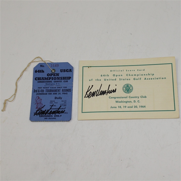 Ken Venturi Signed 1964 US Open Ticket and Signed Official Scorecard JSA ALOA