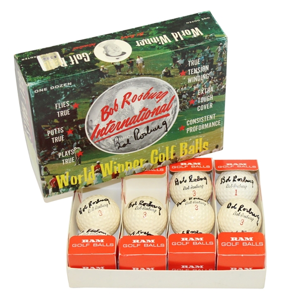 Ten Bob Rosburg Signed 'International' Logo Golf Balls with Signed Box JSA ALOA