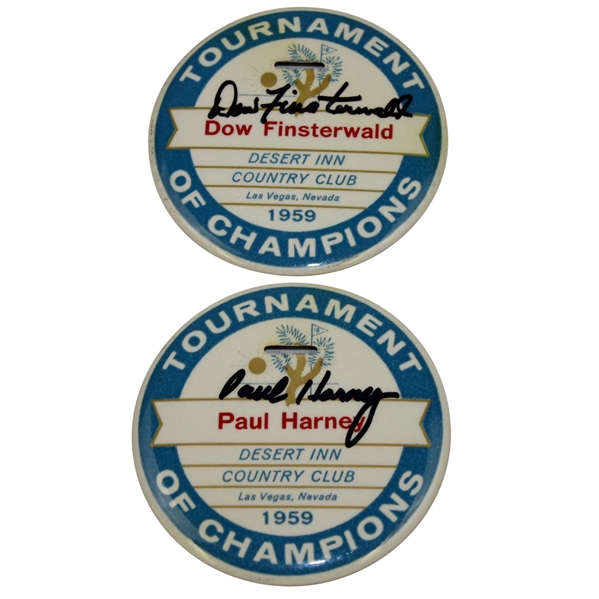 Paul Harney and Dow Finsterwald Signed 1959 Tournament of Champions Bag Tags JSA ALOA