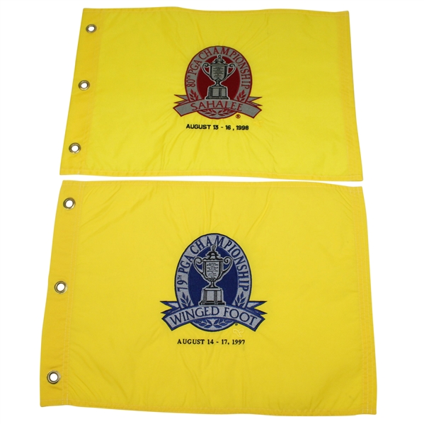 Two Embroidered PGA Championship Flags - 1997 at Winged Foot  & 1998 at Sahalee
