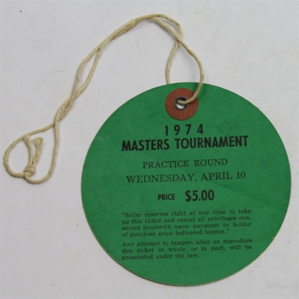 1974 Masters Tournament Wednesday Ticket - #9856 Signed by Tennessee Ernie Ford JSA ALOA