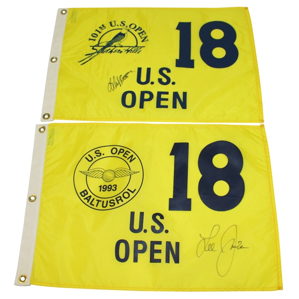 Two Signed US Open Flags by Winners - 1993 by Lee Janzen & 2001 by Retief Goosen