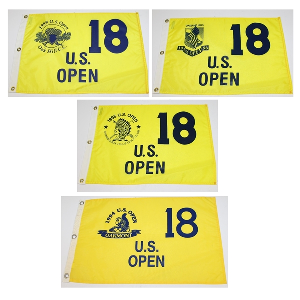 Lot of Four US Open Yellow Screen Flags - 1989, 1994, 1995, & 1996