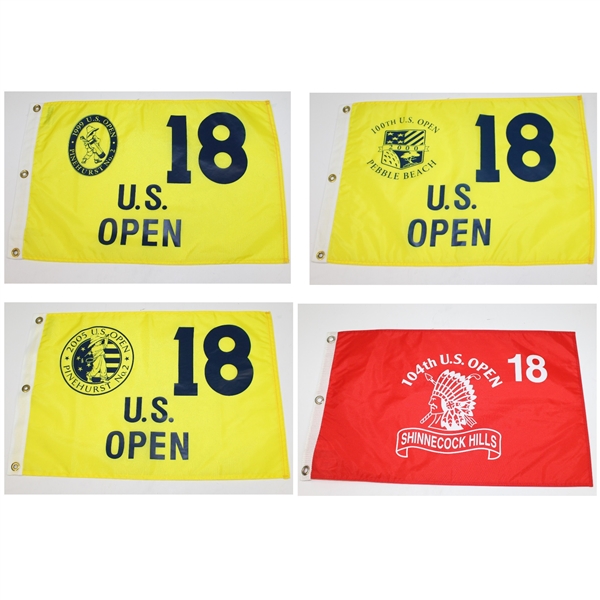 Lot of Four US Open Screen Flags - 1999, 2000, 2004, & 2005