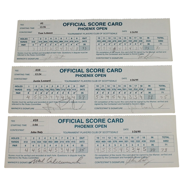 Three Tournament Used Scorecards from 1995 Phoenix Open JSA ALOA