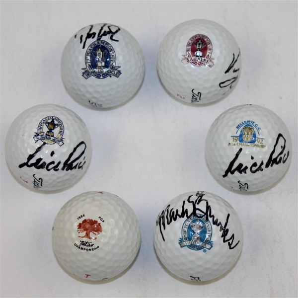 Lot of Six PGA Championship Logo Balls Signed by Champs JSA ALOA