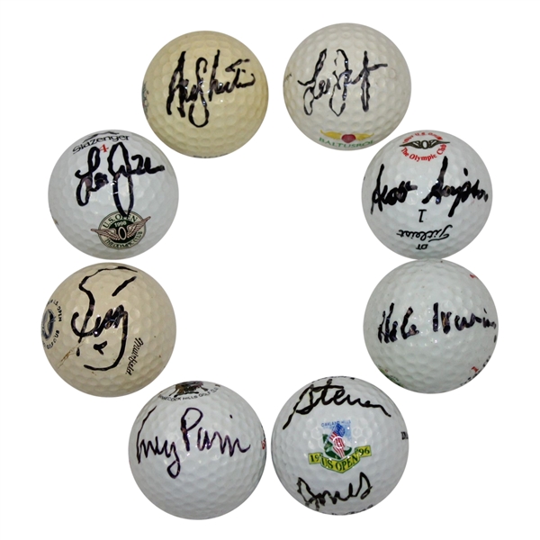 Lot of Eight US Open Championship Logo Balls Signed by Champs JSA ALOA