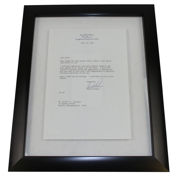 Arnold Palmer Signed Letter on Palmer Letterhead April 29, 1980 JSA #P01380