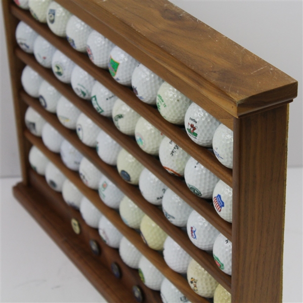 Wooden Wall Rack with 50 Logo Golf Balls and 5 Metal Ball Markers