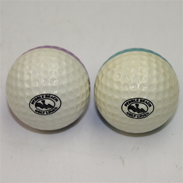 Lot of Two PING Karsten Eyes Blue & Purple Half Color Golf Balls - Pebble Beach 
