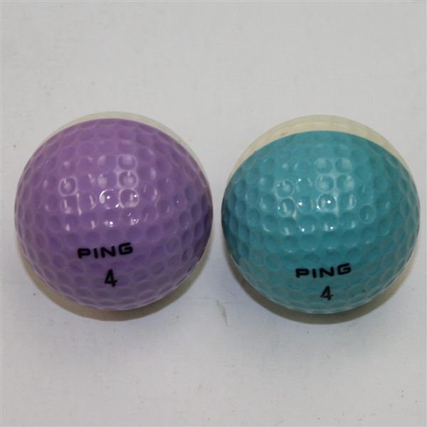 Lot of Two PING Karsten Eyes Blue & Purple Half Color Golf Balls - Pebble Beach 