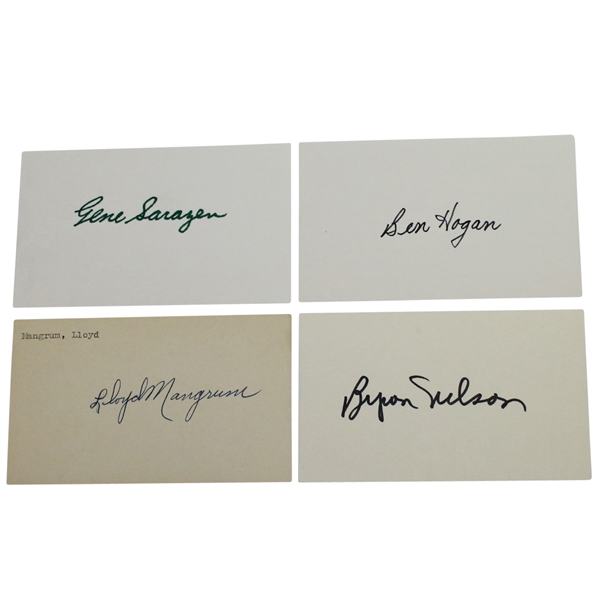 Lot of 4 Signed 3x5 Cards: Hogan, Nelson, Sarazen, & Mangrum JSA ALOA
