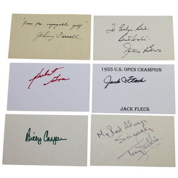 Lot of 6 Signed 3x5 Cards: Boros, Farrell, Fleck, Casper, Green, & Jacklin JSA ALOA