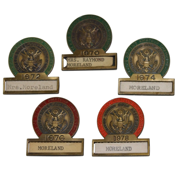 Lot of 5 Women's Senior Amateur Championship Contestant Badges - 1970, 72, 74, 76, & 78