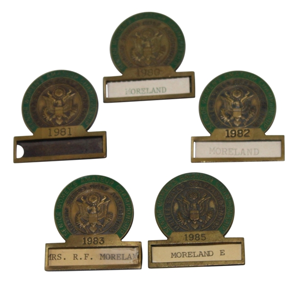 Lot of 5 Women's Senior Amateur Championship Contestant Badges - 1980-1983 and 1985