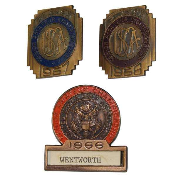 Lot of 3 Senior Amateur Championship Contestant Badges - 1957, 1958, & 1966