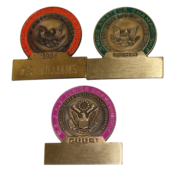 Lot of 3 Amateur Contestant Badges - 1986 Senior, 1988 Junior, and 2004 Girls Junior