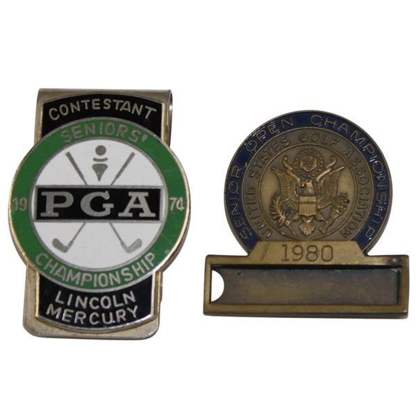 Lot of 2 Senior Championship Contestant Badges - 1974 PGA & 1980 US Open