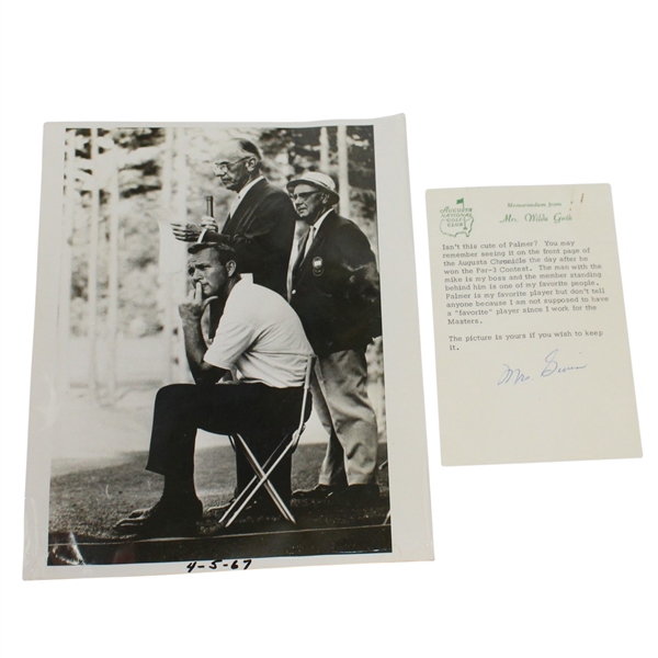 Arnold Palmer & Clifford Roberts 1967 Press Photo with Note from Mrs. Wilda Gwin