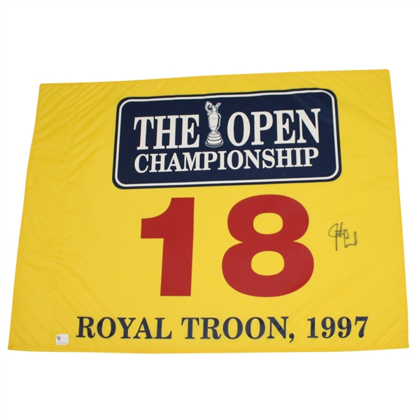 Justin Leonard Signed 1997 Open Championship at Royal Troon Flag JSA ALOA