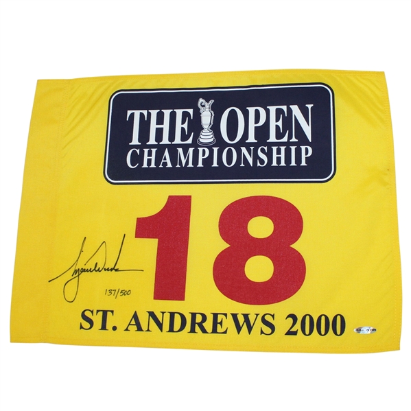 Tiger Woods Signed 2000 Open Championship at St. Andrews Flag UDA Ltd #137/500