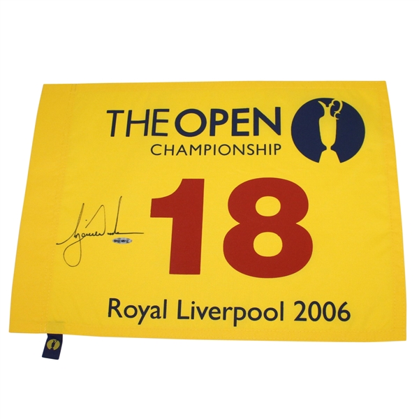 Tiger Woods Signed 2006 Open Championship at Royal Liverpool Flag UDA SHO18512