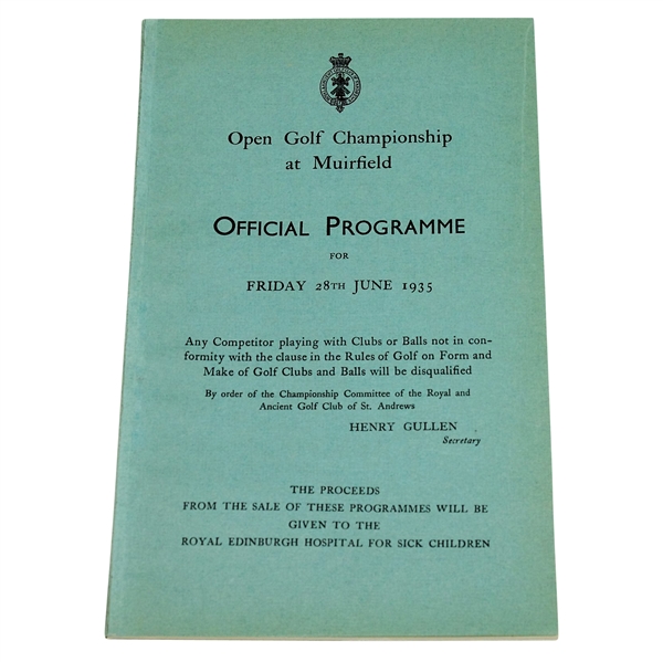 1935 Open Championship at Muirfield Programme - Alf Perry Winner