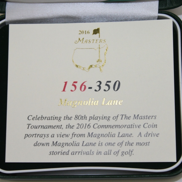 2016 Masters Tournament Ltd Ed Commemorative Coin #156/300 Magnolia Lane