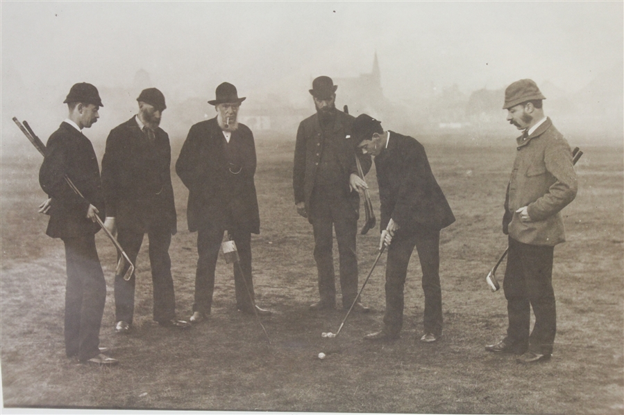 19th Century Photogravure of Golfing Scene Titled No Gimmies - Possible St. Andrews Backdrop-Framed to 27 1/2 x24