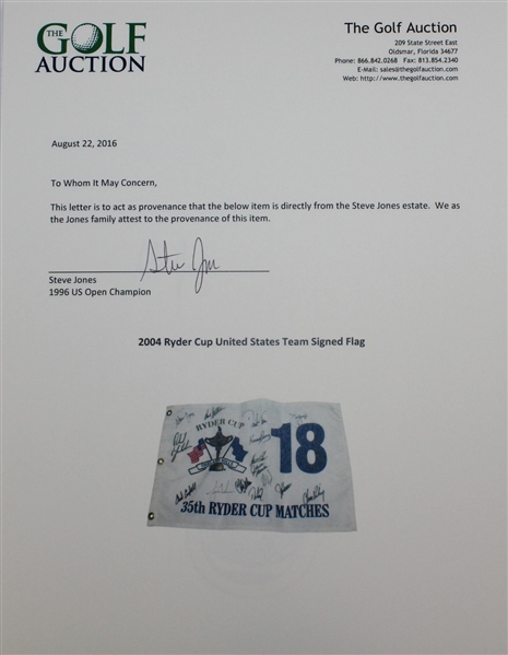 2004 Ryder Cup United States Team Signed Flag - Steve Jones Collection JSA ALOA