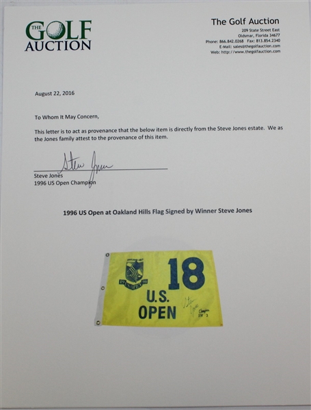 1996 US Open at Oakland Hills Flag Signed by Winner - Steve Jones Collection JSA ALOA