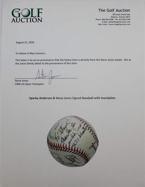 Sparky Anderson (BB HoFer) & Steve Jones Signed Baseball with Golf Inscription - Steve Jones Collection JSA ALOA