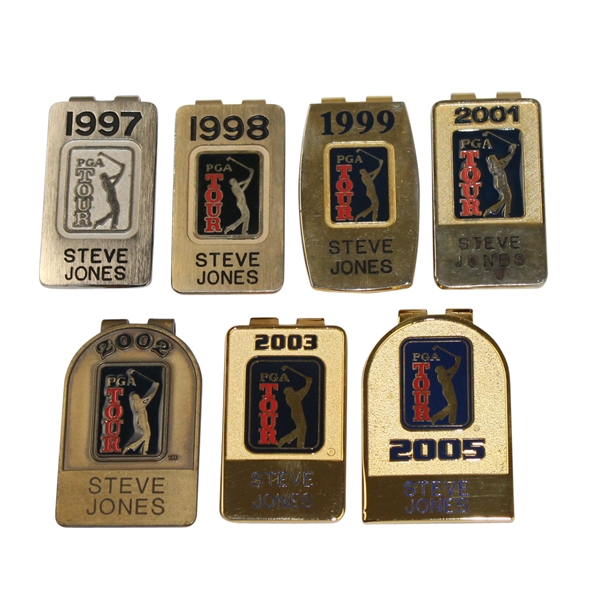 Lot of 7 Steve Jones PGA Tour Money Clips 1997-1999, 2001-2003, & 2005 - Steve Jones Collection