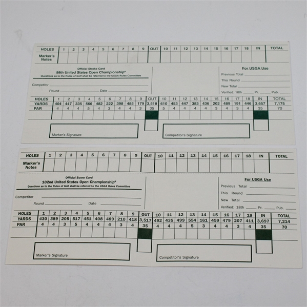 1999 & 2002 US Open Official Unused Scorecards From Contestant  Steve Jones Collection