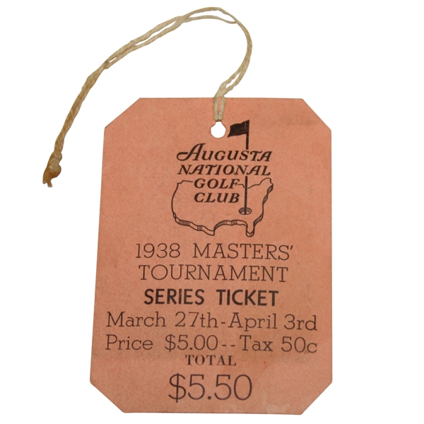 1938 Masters Tournament Series Ticket - From Members Family See Also Lots 5,6 & 8