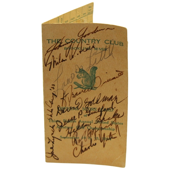 1934 U.S. Amateur Official  Scorecard Signed by Jones, Ouimet, Goodman, & Champ Lawson Little JSA ALOA