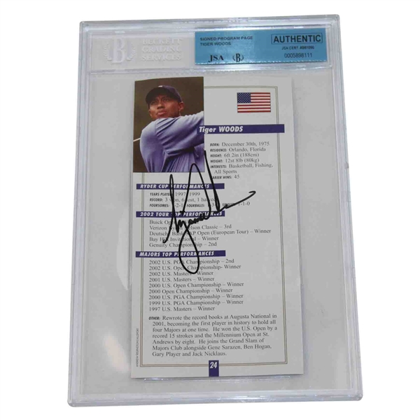 Tiger Woods Signed 2001 Ryder Cup Player Guide Page JSA #B81096