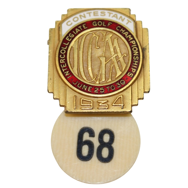 1934 ICGA Intercollegiate Golf Championship Contestant Badge - Charlie Yates Winner