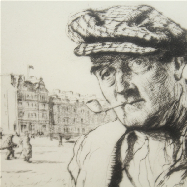 J.J. Cameron Ltd Ed Man with Pipe at St. Andrews Drawing - #2/50