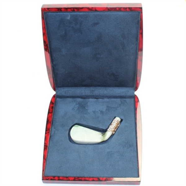 Hand Carved 'Hole-In-One' 4-Iron from Untreated Natural Jadeite Jade Encrusted in Diamonds w/Sterling Silver Box & Gem ID Report