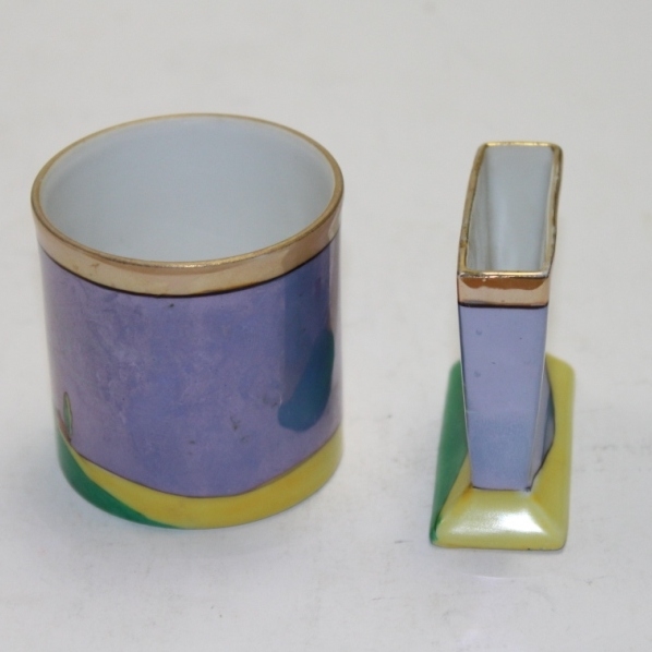Pair of Noritake Hand Painted Items - Cylinder with Golfer & Holder with Hole/Flag 