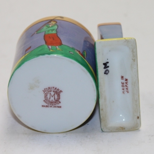 Pair of Noritake Hand Painted Items - Cylinder with Golfer & Holder with Hole/Flag 