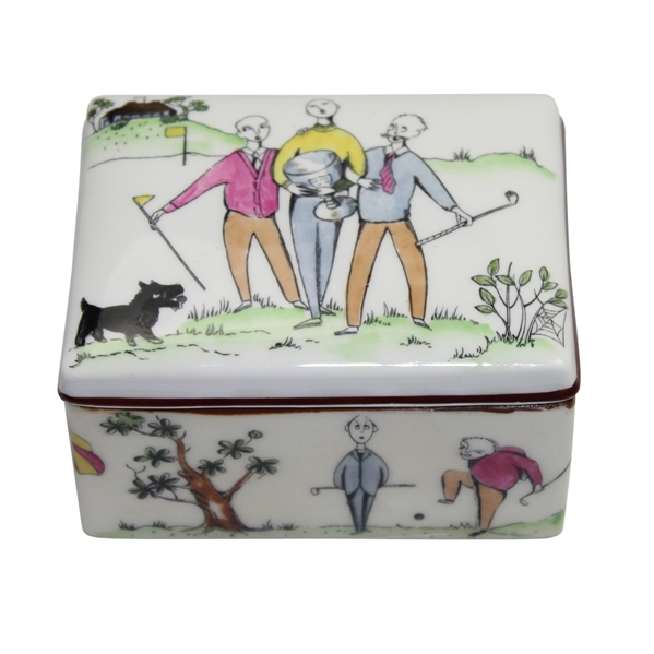 Fine Bone Ceramic England Box - Golfers in Various Situations Depicted - Lid Removable