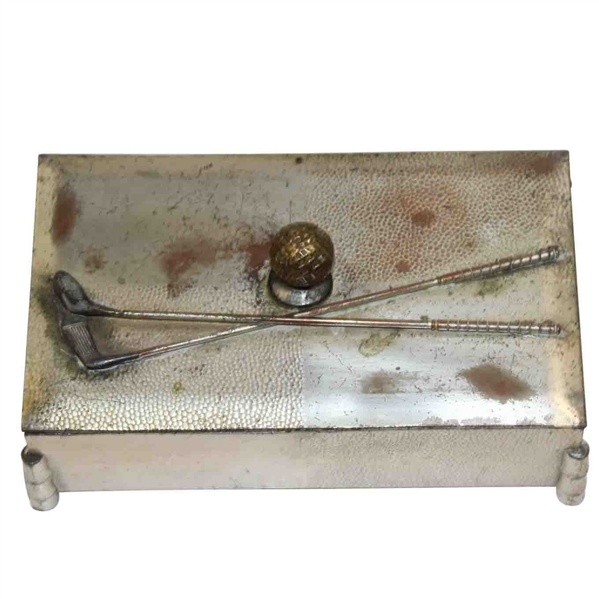 Classic Silver Box with Detachable Lid - Golf Ball with Crossed Clubs